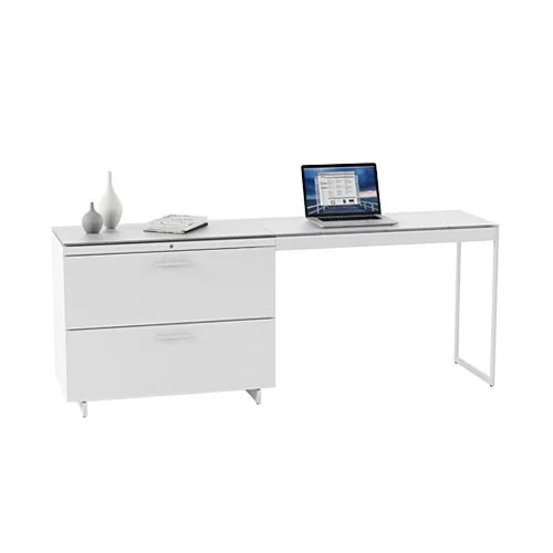 Fingerprint‑resistant grey glass return with powder‑coated steel base for modular setups.