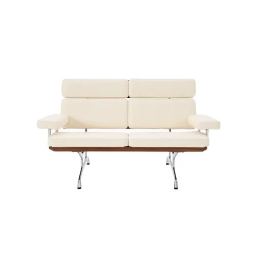 Eames Sofa in Prone leather with veneered back panels and aluminum base.
