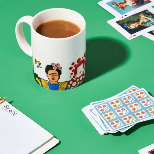 Fine bone china mug featuring Andy Tuohy’s portraits of five influential female modern artists.