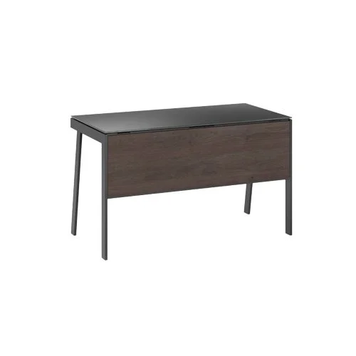 Compact modern desk in Sepia finish featuring cable management and storage drawer.