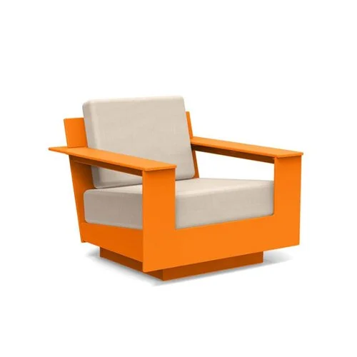 Durable and stylish weatherproof patio chair featuring contemporary angles and cushioned comfort.