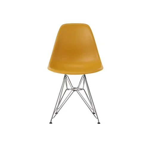 Eames Molded Plastic Side Chair in Deep Yellow with chrome Eiffel base.