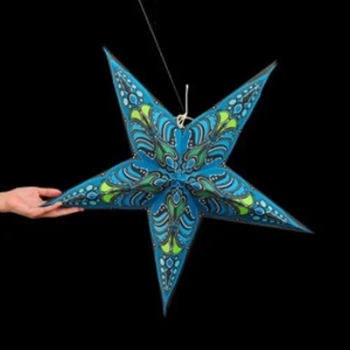 Artecnica Ramadasa Teal lantern with modern star geometry and rich teal color.