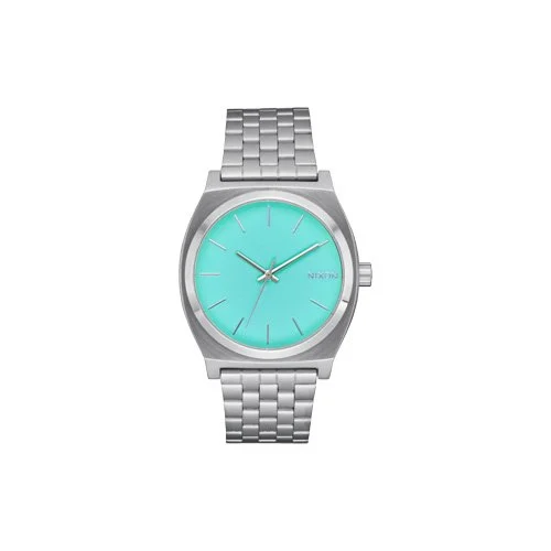 Nixon Time Teller watch in silver and turquoise with stainless steel bracelet