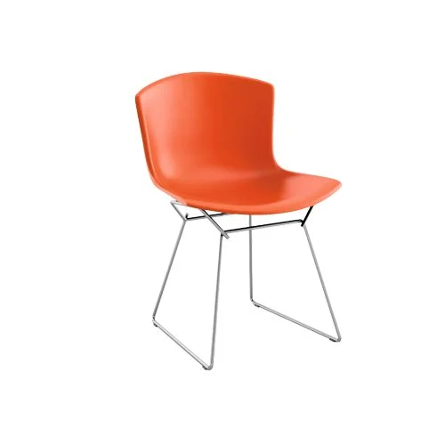 Bertoia Molded Shell Side Chair with polished chrome frame and sculpted plastic seat.