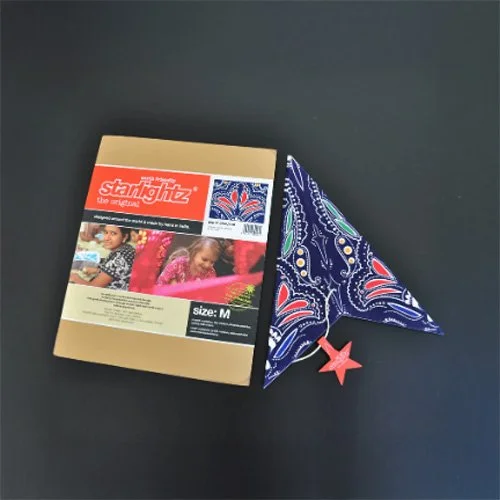 Artecnica Jaipur Blue/Red lantern with modern geometric star form.