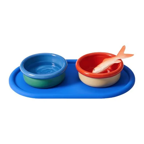 Designer pet dishes combining functionality and playful minimalism.