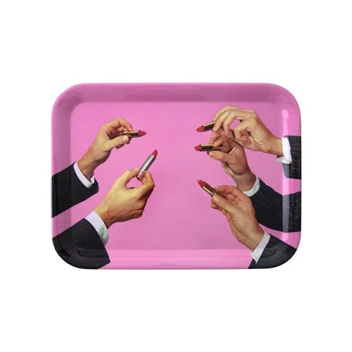 Seletti Lipstick Pink melamine tray with bold printed surface