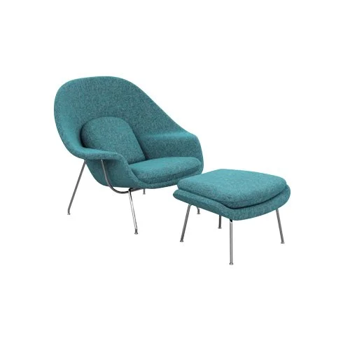 Womb Chair and Ottoman by Knoll in medium size with sculptural form and metal base.
