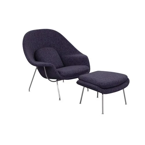 Womb Chair and Ottoman by Knoll in standard size with molded shell and upholstered finish.