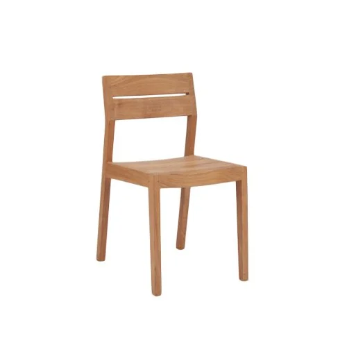 Modern EX1 Outdoor Dining Chair crafted from solid teak with minimalist lines and natural elegance.