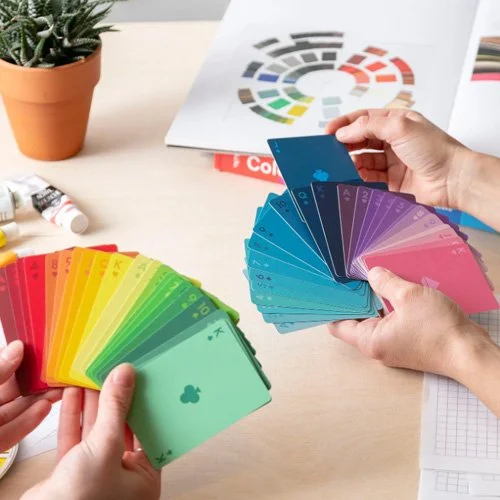 Modern designer card deck featuring contemporary gradient graphics