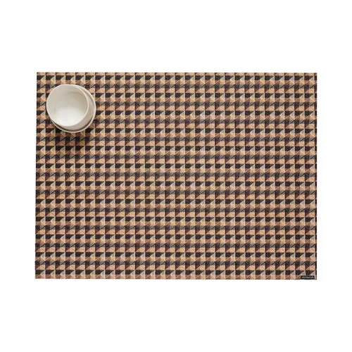Chilewich Crane Placemats in Honey with layered stripes and warm neutral tones.