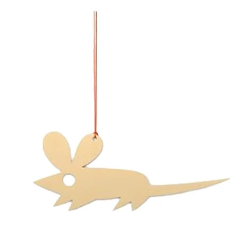 Alexander Girard Mouse Ornament by Vitra in polished brass with playful modernist design.