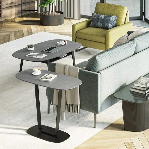 Compact designer accent table in stone-look finish from the Cloud 9 series.