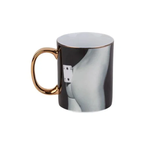 Porcelain mug with Two of Spades graphic and gold trim by Seletti