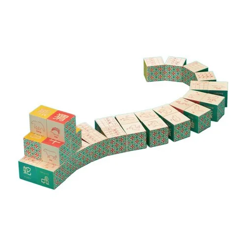 Educational block set emphasizing craftsmanship, learning, and modern toy aesthetics.