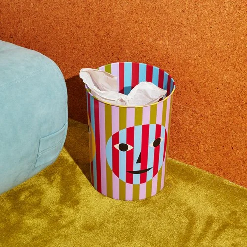 Colorful modern storage bin blending playful form with everyday function.