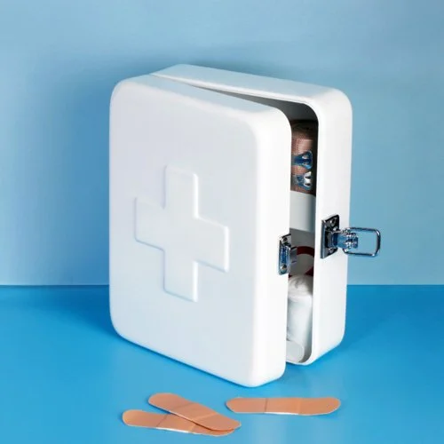 Contemporary first aid kit offering timeless simplicity and practical organization.