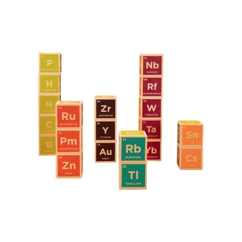 Durable educational wooden blocks emphasizing tactile chemistry learning and child-focused science development.