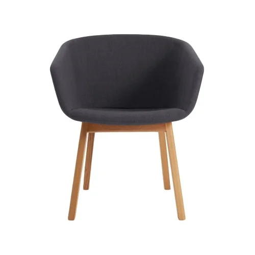 Blu Dot Host Chair with sculpted wood frame and curved upholstered seat