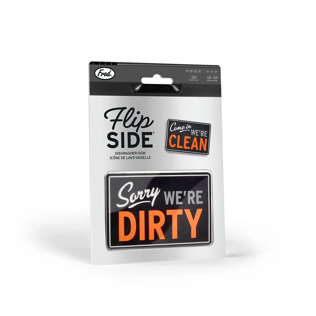 Fred Flipside Dishwasher Sign reversible magnetic design showing clean or dirty status