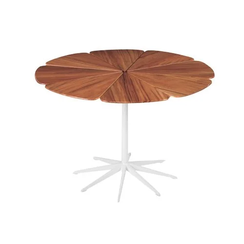 Petal Dining Table by Knoll with teak top and sculptural aluminum base.