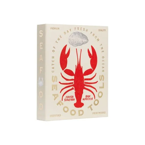 Printworks Essentials Seafood Tools five-piece stainless steel set in book-style box