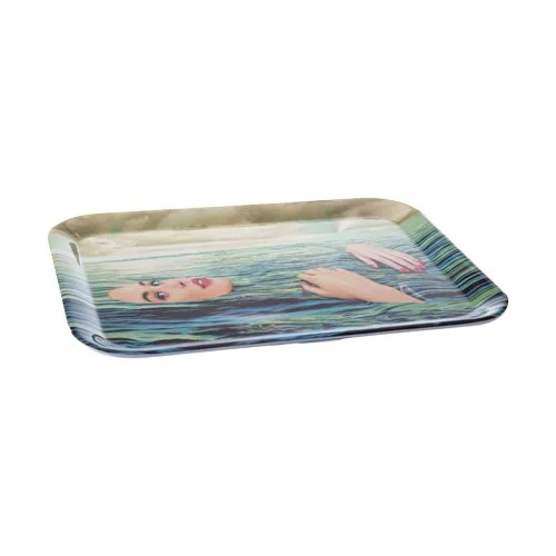Rectangular melamine tray with marine inspired printed surface