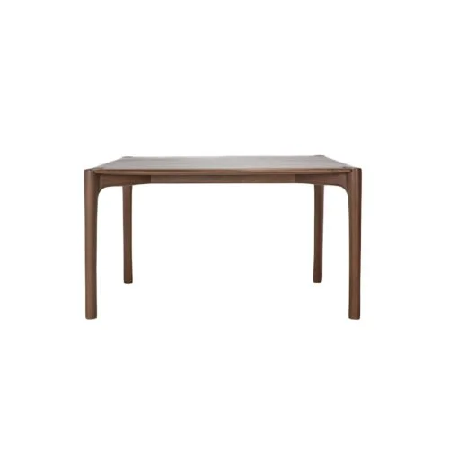 Pi Dining Table in Teak Brown in a modern dining room setting, highlighting its contemporary design and warm tones.