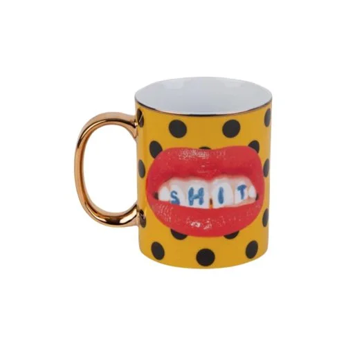 Porcelain mug with bold TOILETPAPER graphic and gold trim by Seletti