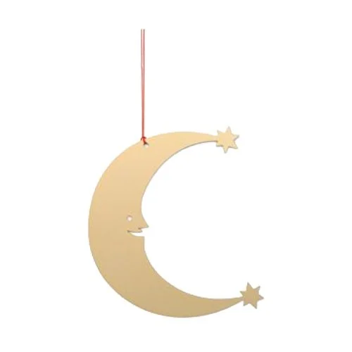 Alexander Girard Moon Ornament by Vitra in polished brass with crescent motif.