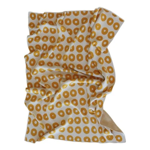 Graphic woven blanket made in the USA, modern circular pattern