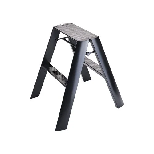 Hasegawa Lucano Step Stool in matte black aluminum with minimalist form.