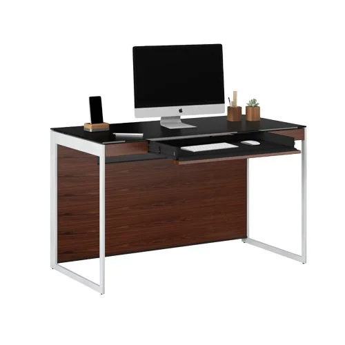 Fingerprint-resistant home office desk with rich walnut finish and sleek frame.