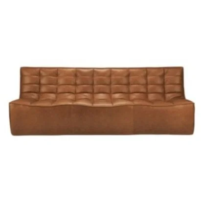 Vintage-style modular sofa in rich leather with plush, low-profile design