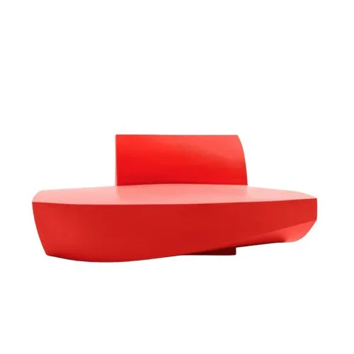 Frank Gehry-designed sculptural sofa in vivid red and natural green tones.