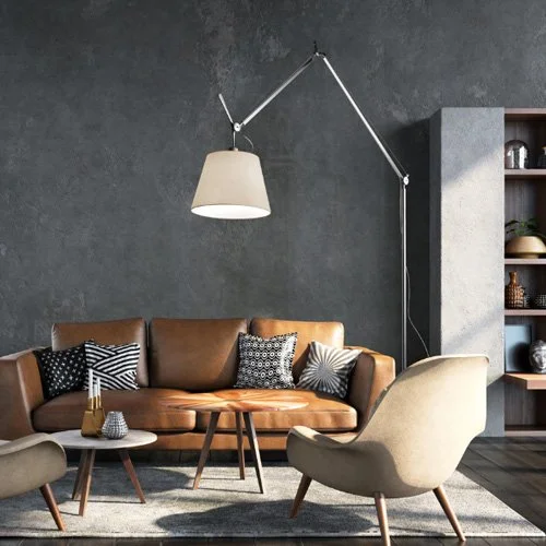 Modern aluminum floor lamp featuring die-cast joints and controlled diffused illumination.