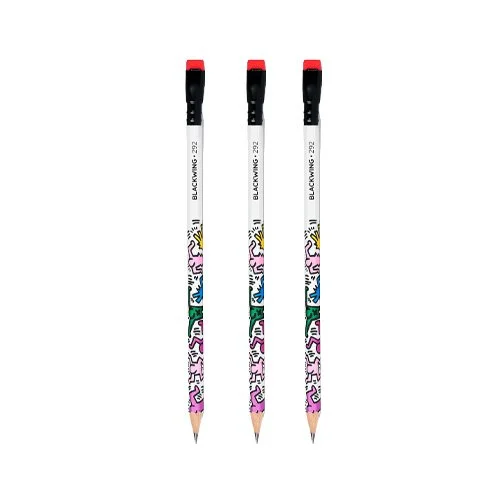 Limited-edition Blackwing Keith Haring pencils with smooth graphite core and replaceable erasers.