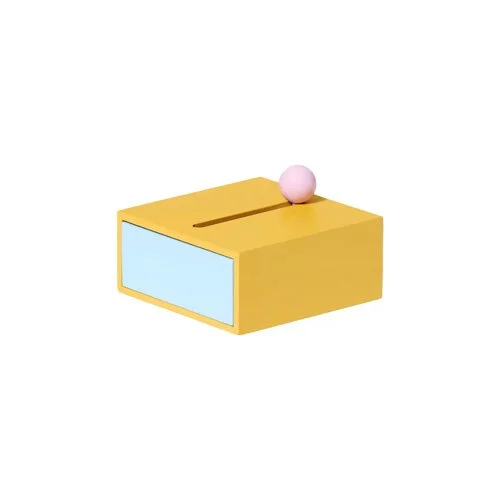 Areaware Cache Box (Small) in Yellow/Blue by Kenyon Yeh with slot and drawer.