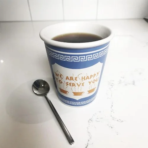 Classic Greek key mug by Exceptionlab — porcelain, dishwasher safe, and made in the USA.