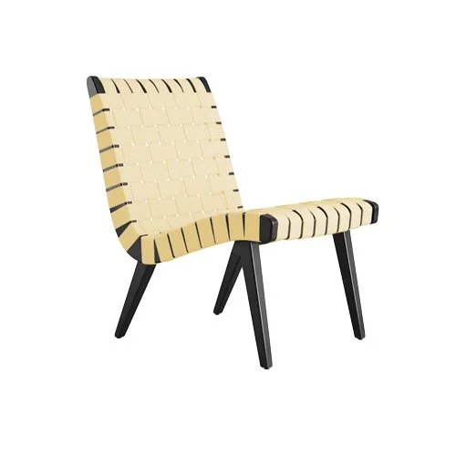 Risom Lounge Chair by Knoll with armless ebonized maple frame and woven webbing.