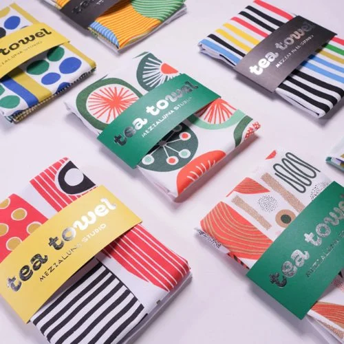 Mezzaluna Studio Tulips tea towel hand-printed on cotton with eco-friendly inks.