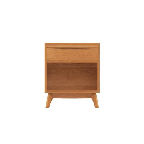 Copeland Catalina 1-Drawer Nightstand in cherry or walnut, a mid-century modern solid wood design.