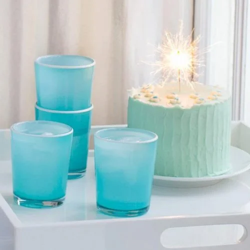 Couleur Nature Summer Glass in Turquoise & White — hand-blown, lightly frosted, with a crisp contrasting rim.