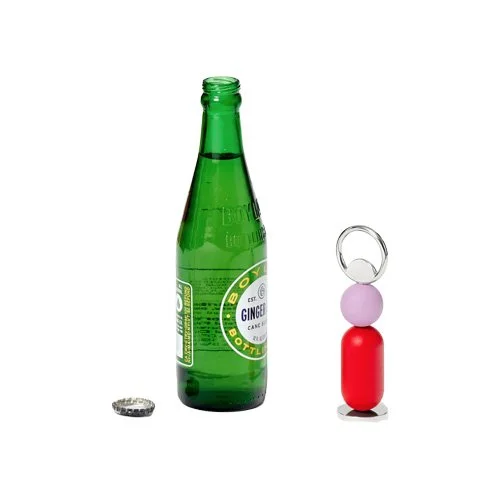 Abacus concept bottle opener with rearrangeable beads and sculptural profile