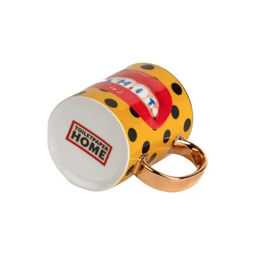 Designer porcelain mug with vivid graphic and refined form