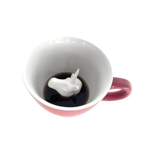 Pink and white ceramic mug styled for a modern kitchen.