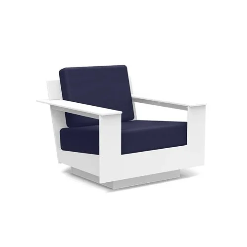 Durable and stylish weatherproof patio chair featuring contemporary angles and cushioned comfort.