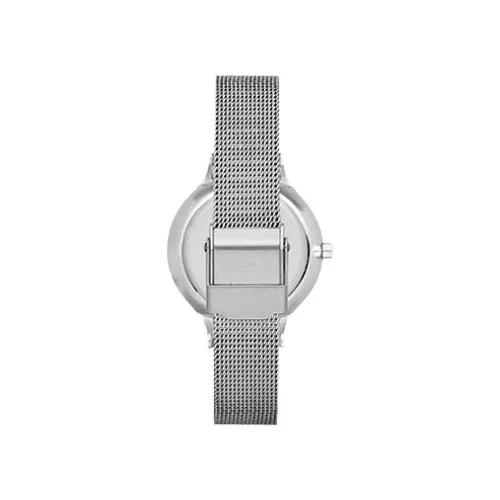 Minimalist three hand quartz watch with stainless steel mesh bracelet